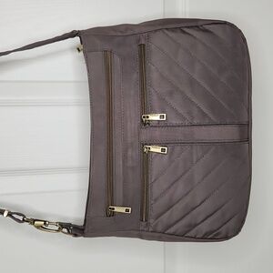 Travelon Anti-Theft nylon quilted bag crossbody purse taupe tan